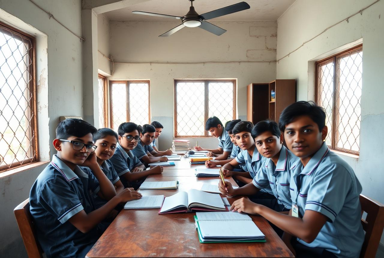 Students studying together at a tuition centre table